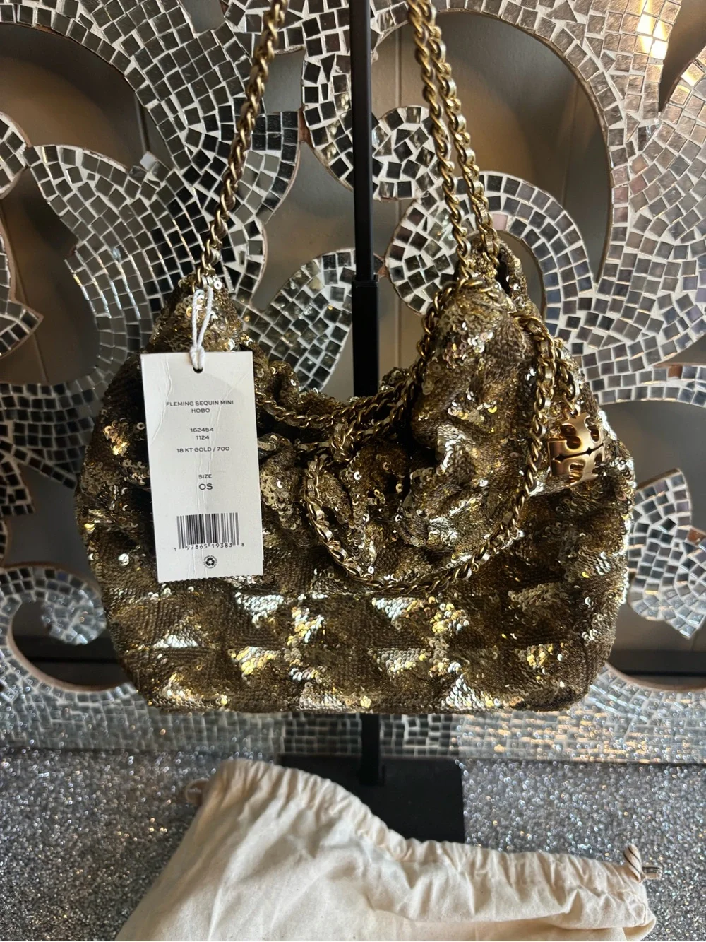 ⭐️Tory Burch Fleming Sequin Mini Hobo 18kt Gold ⭐️